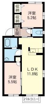フォルトゥーナE(2LDK/2階)の間取り写真