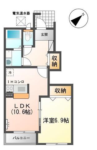 レヴァータII(1LDK/1階)の間取り写真