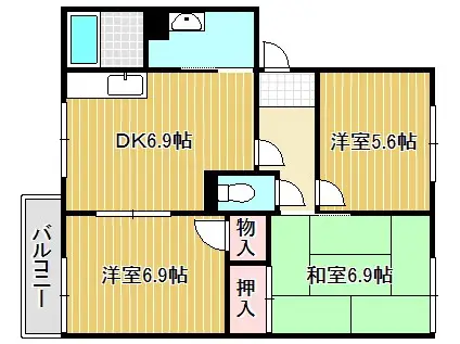 コーポセルマーユ(3DK/2階)の間取り写真