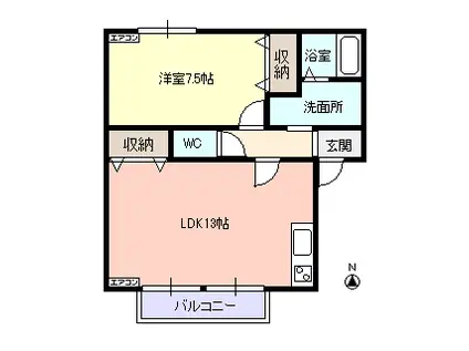 ルシエル 二番館 A(1LDK/1階)の間取り写真