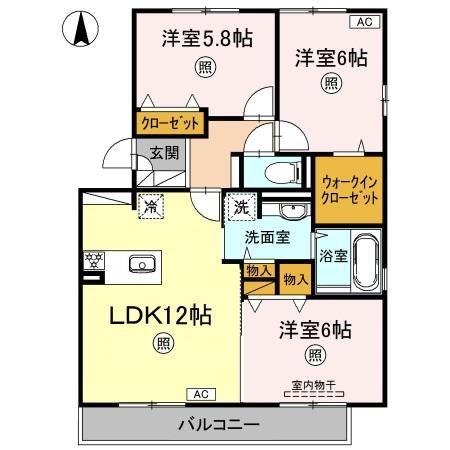 シャルムB棟(3LDK/3階)の間取り写真