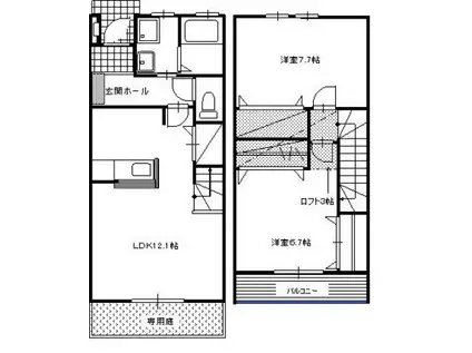 ラ・ペトレ(2LDK/2階)の間取り写真