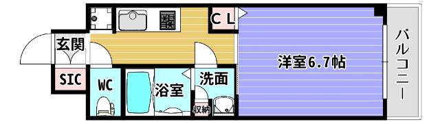 ジオエント新町(1K/4階)の間取り写真