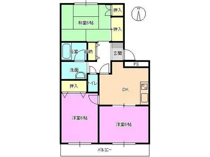 ハイカムール岡田B棟(3DK/2階)の間取り写真