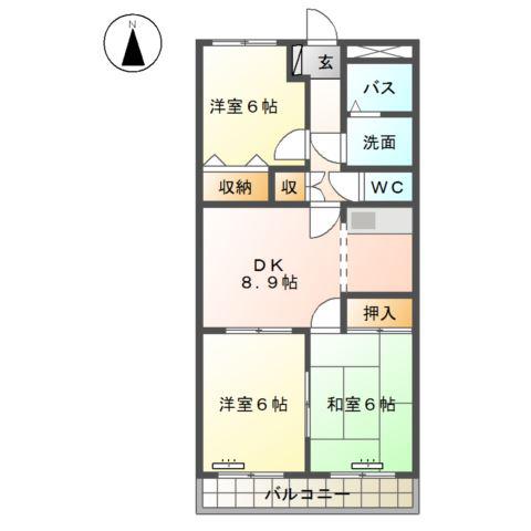 メルヴェーユ(3DK/2階)の間取り写真