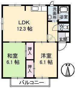 メリーハイム中村 A棟(2LDK/1階)の間取り写真