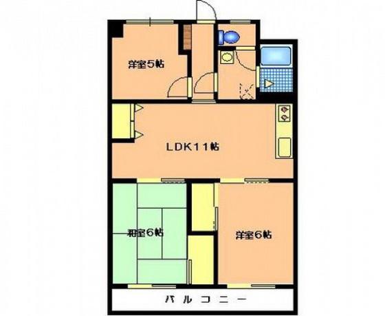 中通ビル(3LDK/3階)の間取り写真