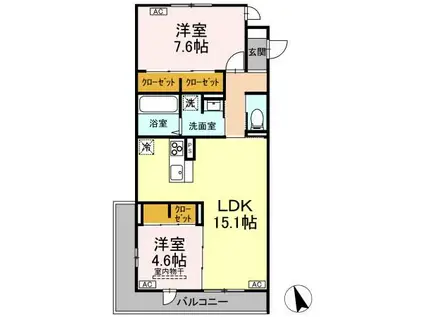 FORENA荒井(2LDK/2階)の間取り写真