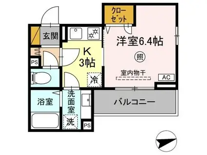 D-ROOM文京2丁目(1K/3階)の間取り写真