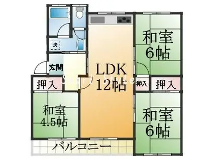 高倉台団地15号棟(3LDK/3階)の間取り写真