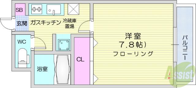 ノースヒルズ壱番館(1K/2階)の間取り写真