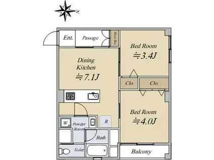 御殿山第一コーポラス(2DK/6階)の間取り写真