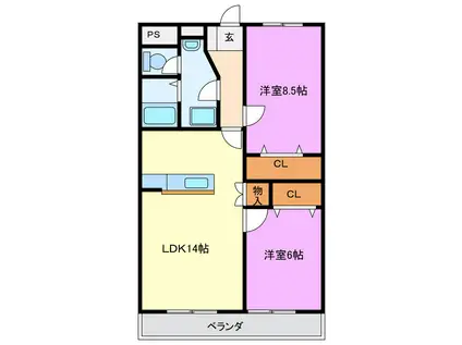 レジデンス大野(2LDK/3階)の間取り写真