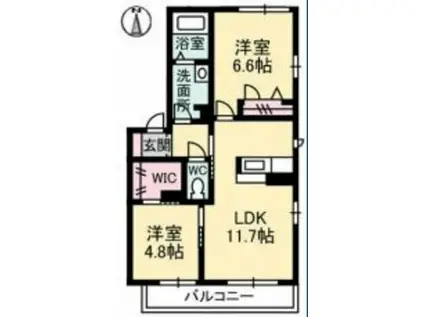 ソレアードIIB(2LDK/2階)の間取り写真