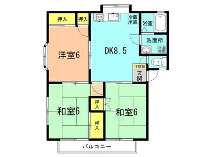 スイートイエローハイツ(3DK/1階)の間取り写真