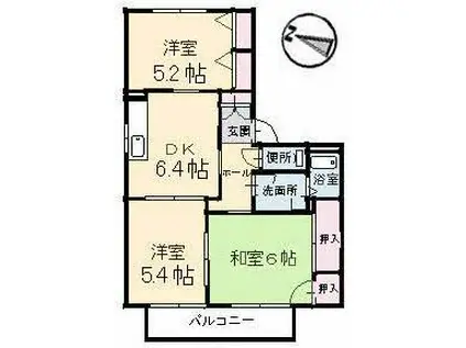 クレール五日市駅前B棟(3DK/1階)の間取り写真