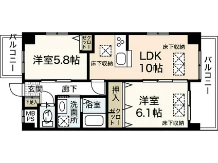 クレアーレヴェントルネス宮内(2LDK/1階)の間取り写真