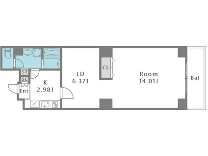 ユニーク靭公園前(1K/10階)の間取り写真