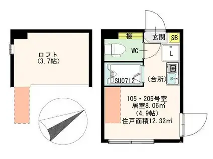 ハーモニーテラス志茂(ワンルーム/1階)の間取り写真