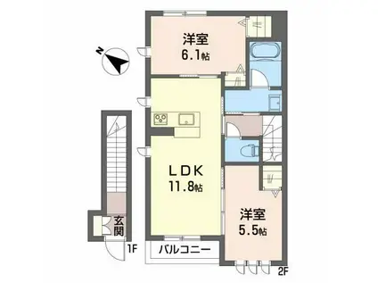 シャーメゾン富田町B(2LDK/2階)の間取り写真
