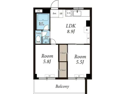 リエス中町(2LDK/2階)の間取り写真