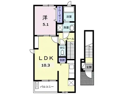 ハッピーノ I(1LDK/2階)の間取り写真