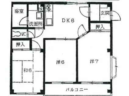 ヴィラハピネス(3DK/2階)の間取り写真