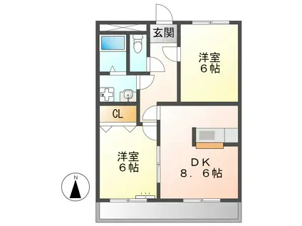 フェリーチェ(2DK/2階)の間取り写真