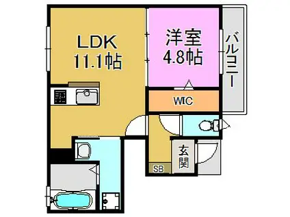 ボンスヴニール(1LDK/1階)の間取り写真