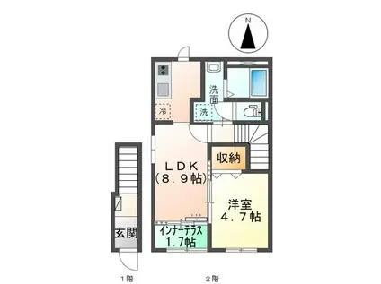 ファヴォーレII(1LDK/2階)の間取り写真