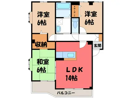 セゾンハイツC(3LDK/1階)の間取り写真