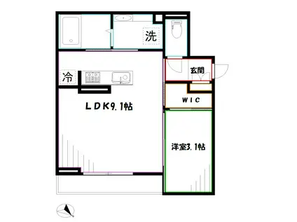 ソレール西久保(1LDK/2階)の間取り写真