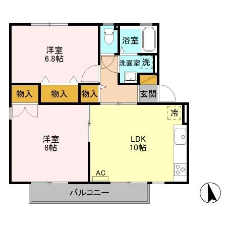 スプリングパーク横田E(2LDK/2階)の間取り写真