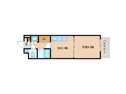 木津南パークサイドヴィレッヂ(1DK/5階)の間取り写真