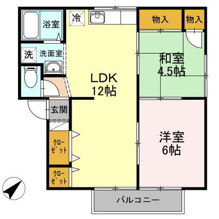 ドミール三和B棟(2LDK/1階)の間取り写真