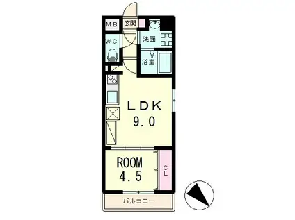 MUSE COURT南草津(1LDK/3階)の間取り写真