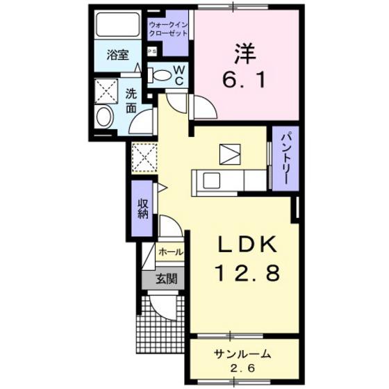 チューリップ・12(1LDK/1階)の間取り写真