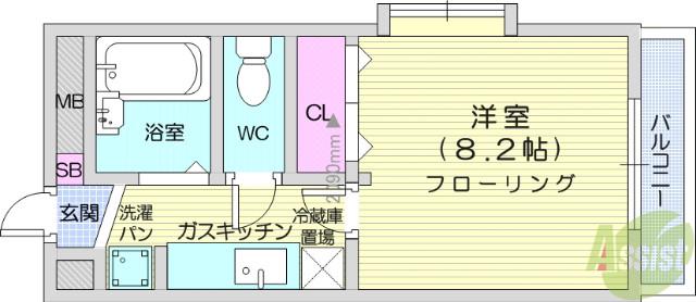 グレイスハイツ山手町(1K/2階)の間取り写真