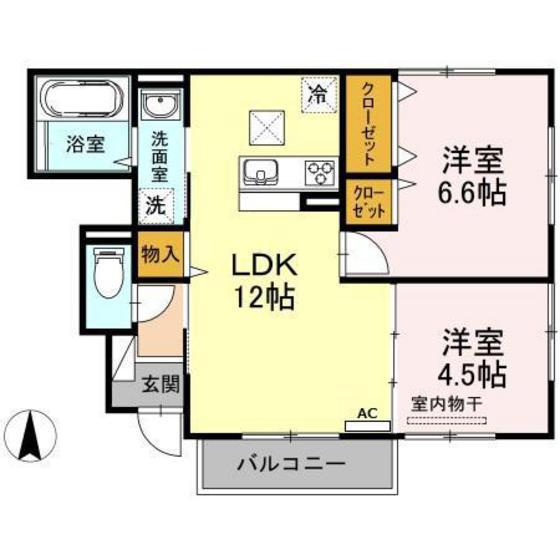 リバーパレスD棟(2LDK/1階)の間取り写真