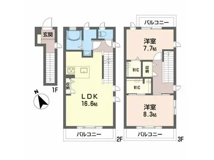 アルル西崎(2LDK/2階)の間取り写真