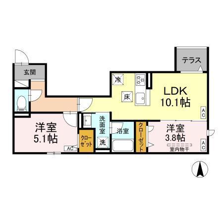 セレスティア上北沢(2LDK/1階)の間取り写真