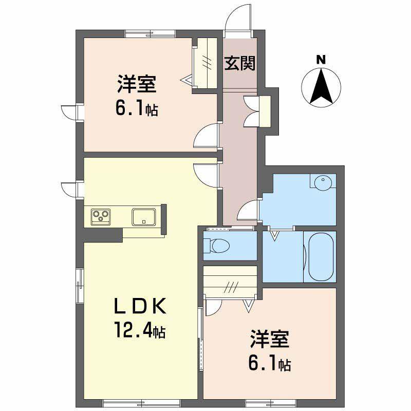 シャーメゾン郡家 C棟(2LDK/1階)の間取り写真