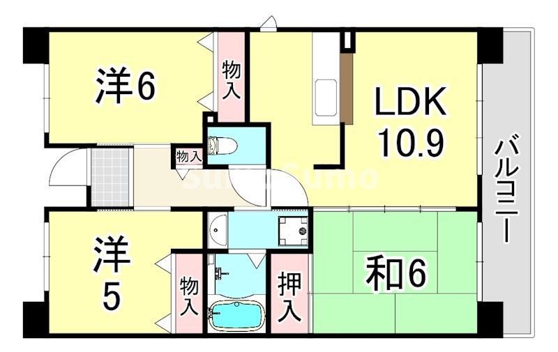 URパークタウン西武庫 14号棟(3LDK/2階)の間取り写真