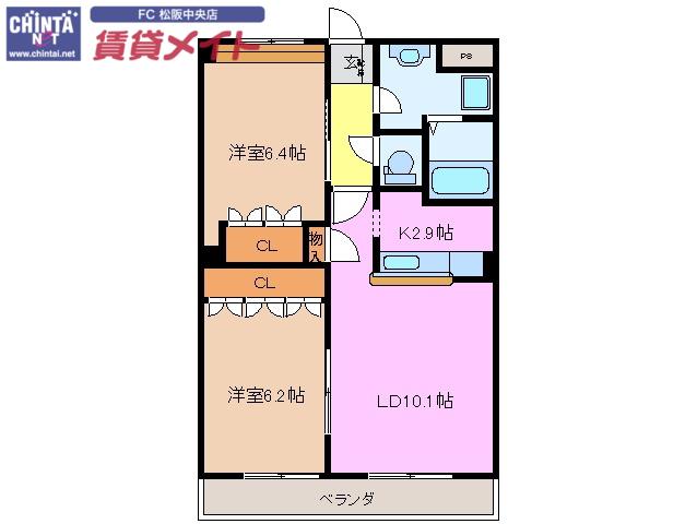 フルスパッセンC(2LDK/2階)の間取り写真