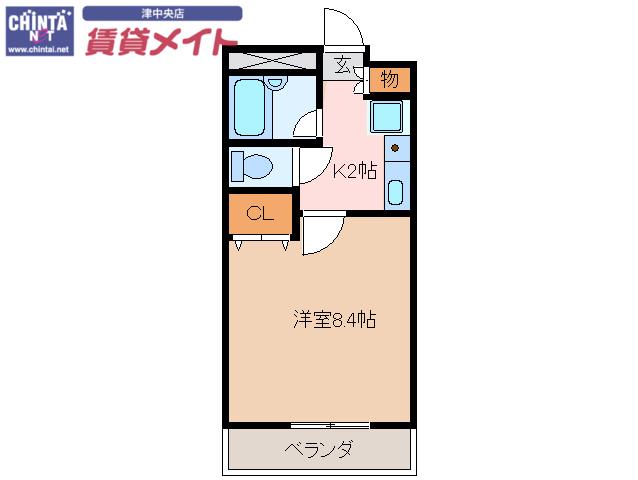 ユーハウス津(1K/1階)の間取り写真