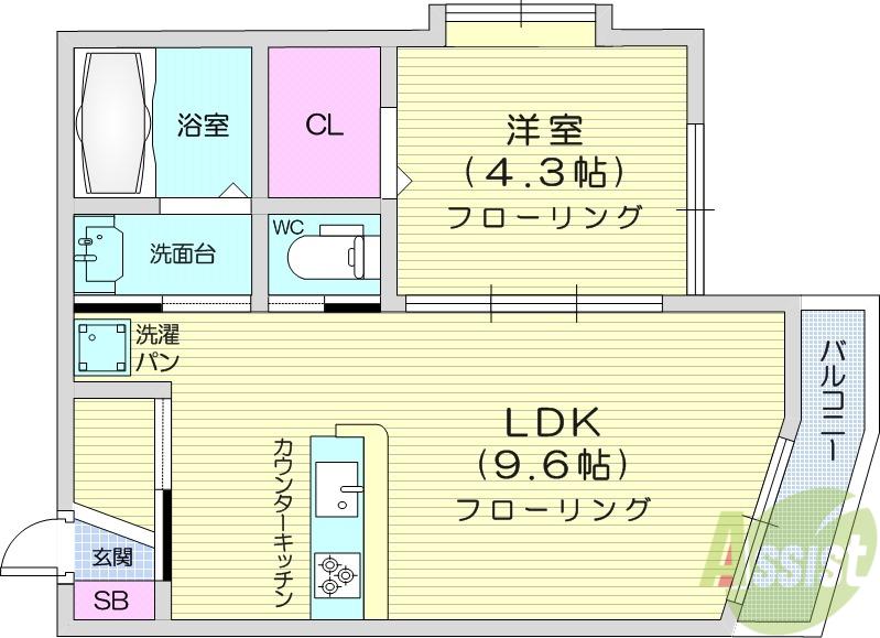 サンシャイン(1LDK/3階)の間取り写真