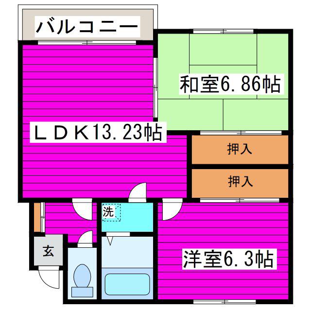 プロスパー橋場A(2LDK/2階)の間取り写真