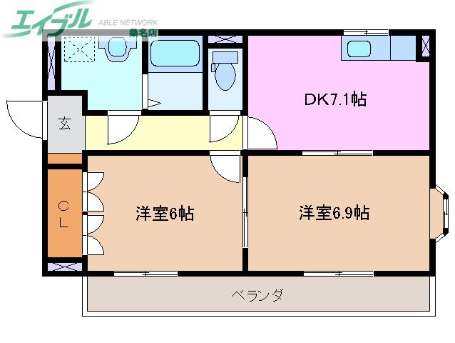 カーサハピネス(2DK/1階)の間取り写真