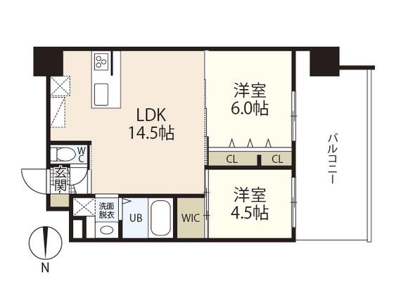 メイクス京橋川II(2LDK/14階)の間取り写真
