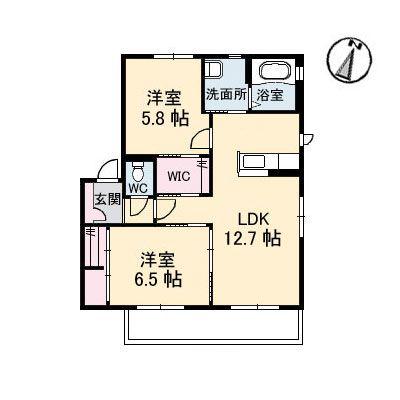 パティオB棟(2LDK/2階)の間取り写真